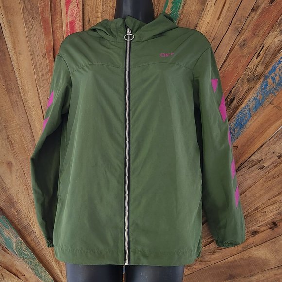 Off-White hooded waterproof windbreaker/jacket/rain coat Sz 12 - Picture 2 of 8